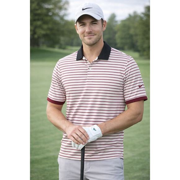 Nike Other - Nike Golf Polo Shirt Standard Fit Dri-Fit white red Striped Stretch Men's Sz L